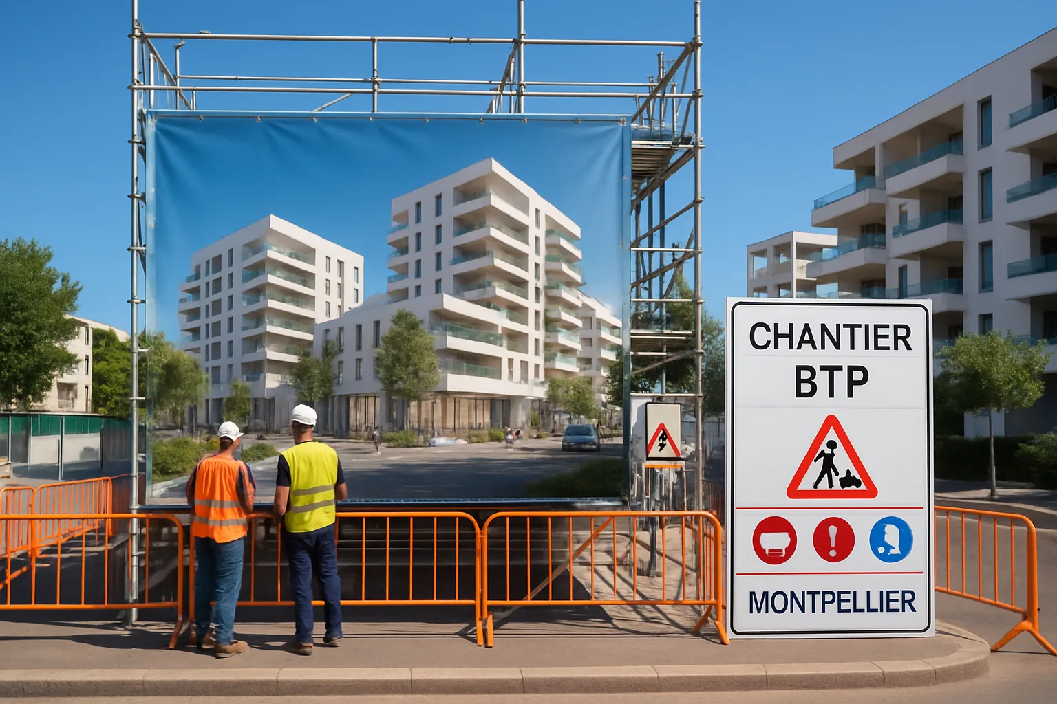 Impression pour chantier BTP à Montpellier : panneaux, bâches et signalétique réglementaire
