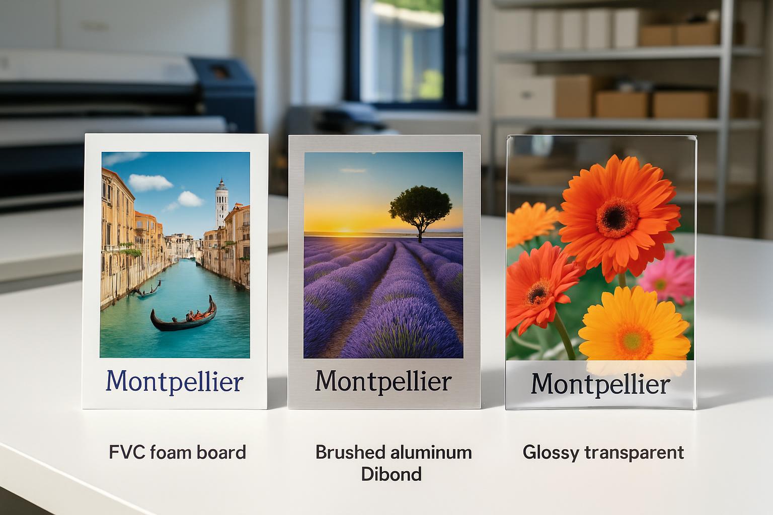Supports rigides pour l'impression : Dibond, Forex et plexiglas — comment choisir le bon matériau