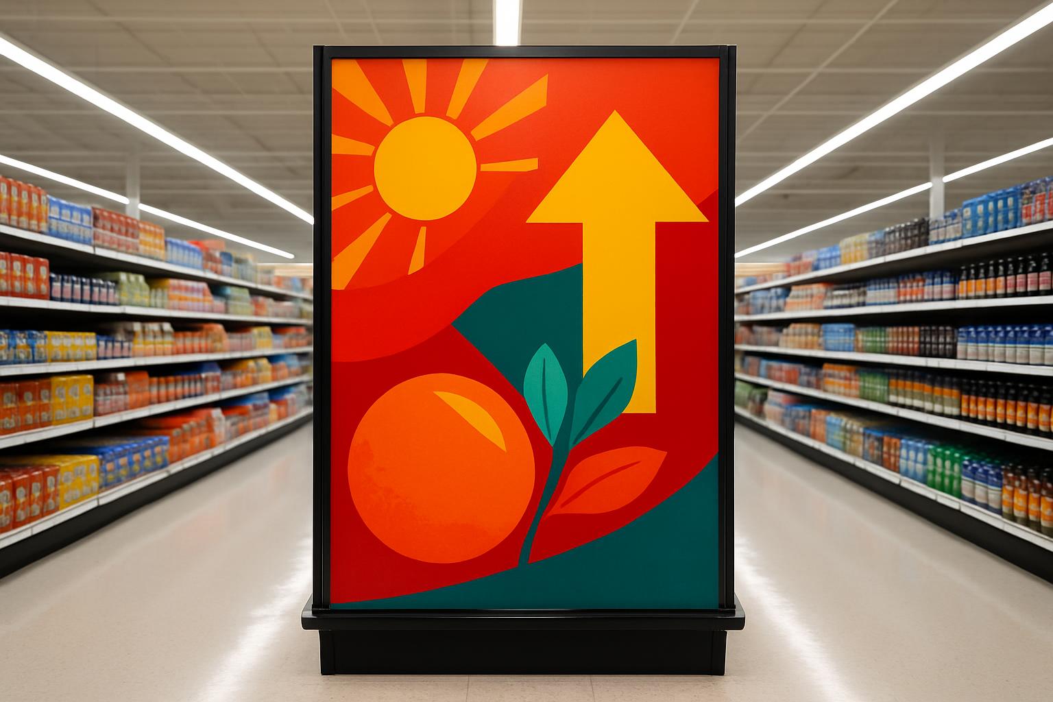 Impression grand format pour le point de vente : tête de gondole, PLV caisse et signalétique grande surface